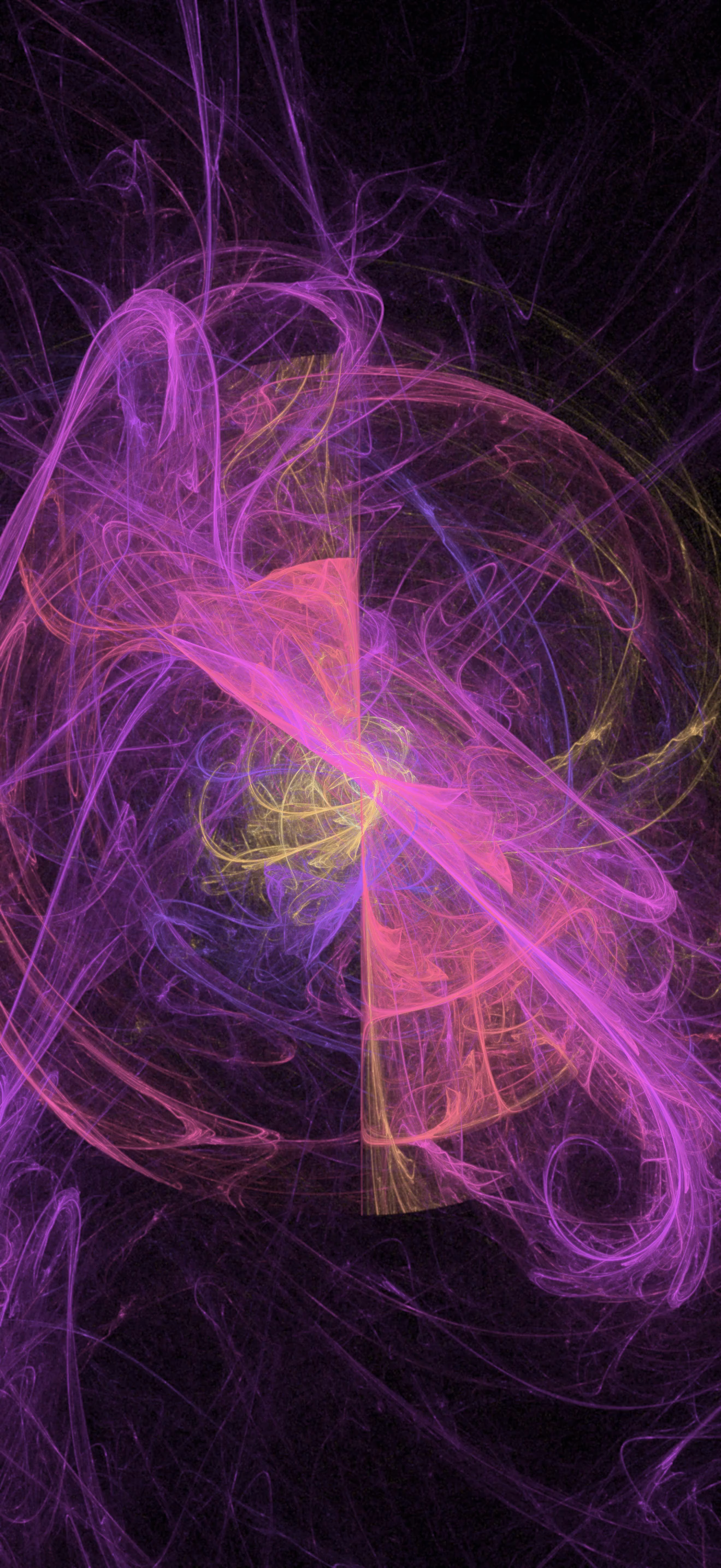 Violet, gold, and pink threads form a luminous fractal flame